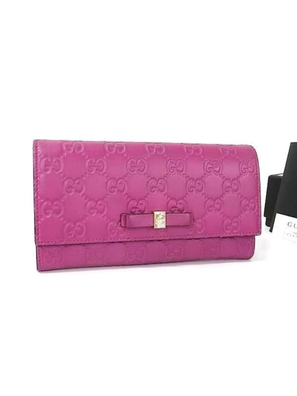Gucci Wallet Guccissima Metal Ribbon Zip Around Purple Leather